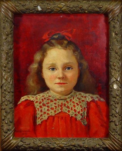 BEUZEVILLE Marie "Jeune fille" Huile sur toile signée en bas à gauche et datée 1897...