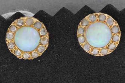 null 135- Paire de boucles d'oreilles en or ornées d'opales entourées de diamants

Pds...