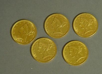 null 155- Cinq pièces de 5 dollars en or