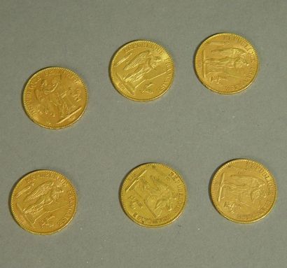 null 156- Six pièces de 20 F ''Liberté'' en or