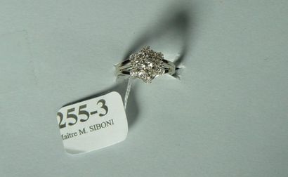 null 255-3- Petite bague marguerite en or gris sertie de petits diamants (pds total...
