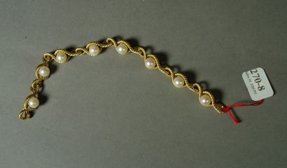 null 270-8- Bracelet souple en or jaune à maillons torsadés sertis de perles de culture
Pds...