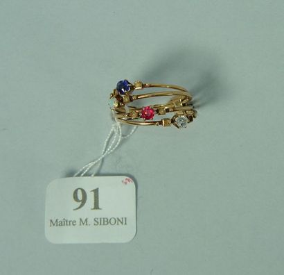 null 91- Bague d'Esclavage en or d'époque 19ème enrichie d'une opale, d'un rubis,...