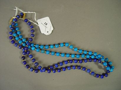 null 18- Sautoir en lapis-lazuli (65 cm) et sautoir en turquoises (56 cm)