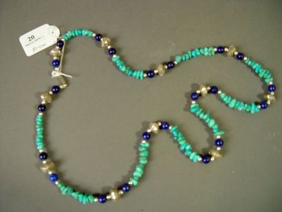 null 20- Sautoir en perles d'argent 925 millième, turquoises et lapis-lazuli

Longueur...