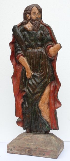 null 156- Sculpture « crêpe » en bois polychrome présentant saint Roch montrant sa...