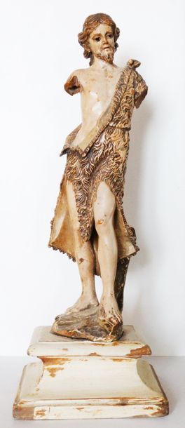 null 160- Sculpture en bois polychrome représentant saint Jean Baptiste. Traité dans...