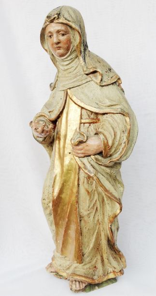 null 166- Sculpture en bois polychrome et doré représentant Sainte Elisabeth de Hongrie...