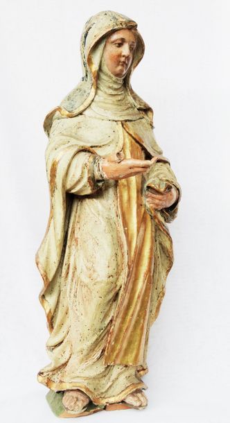 null 166- Sculpture en bois polychrome et doré représentant Sainte Elisabeth de Hongrie...