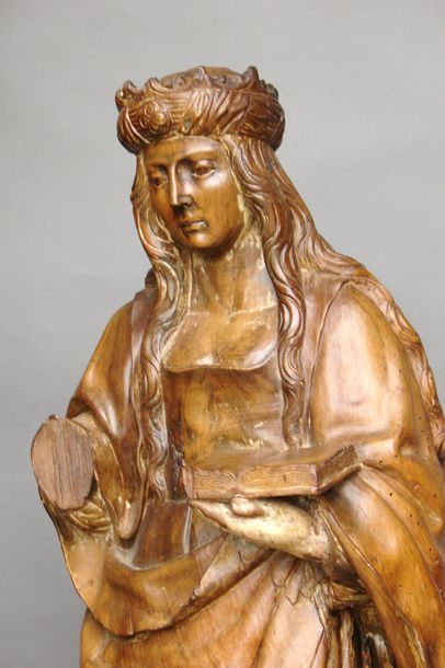 null 172- Sculpture en noyer représentant Sainte Catherine d’Alexandrie. Une des...