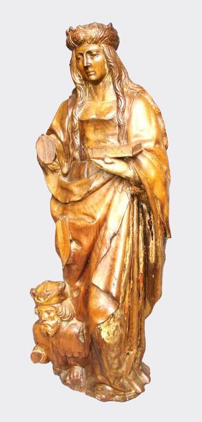 null 172- Sculpture en noyer représentant Sainte Catherine d’Alexandrie. Une des...