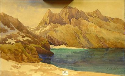 null 85- Ernest LESSIEUX

''Lac de montagne''

Aquarelle signée en bas à droite

29...