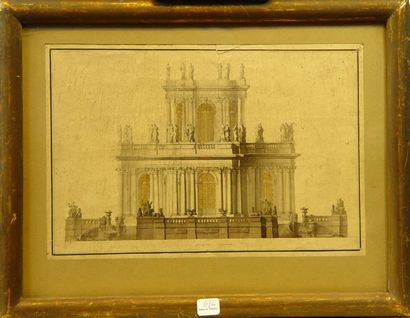 null 6- Quatre gravures : ''Château de Versailles'', ''L'église d'Essonne'', ''Architecture'',...