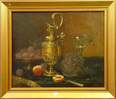 null 88- SORET (?)

''Nature morte au hanap''

Huile sur toile signée en bas à droite

46...