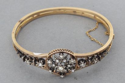 null 148- Bracelet rigide ouvrant en or et argent d'époque Napoléon III enrichi de...