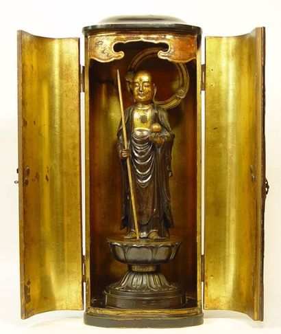 null 150- Sujet en bronze partiellement doré, représentant Jizo Bosatsu (Ksitigarbha)...
