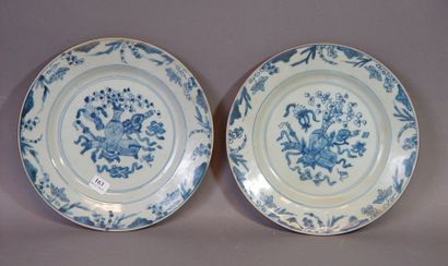 null 163- Deux assiettes en porcelaine bleue et blanche