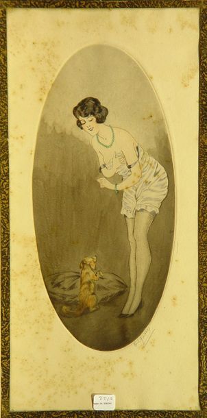 null 22- ''Femme au chien '' et ''Femme au singe''
Deux gravures ovales signées
Années...