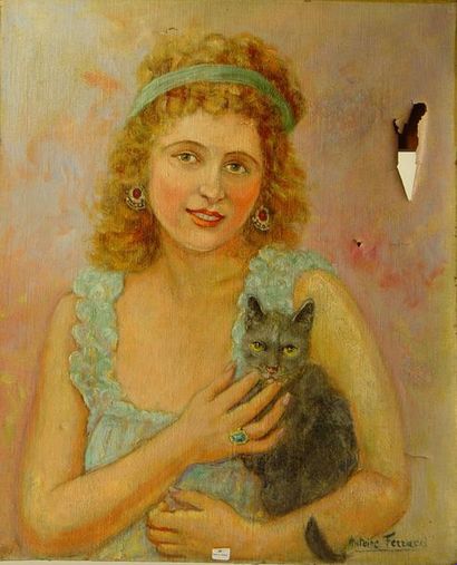 null 6- Antoine FEZZACCI

''Jeune fille au chat''

Huile sur toile signée en bas...