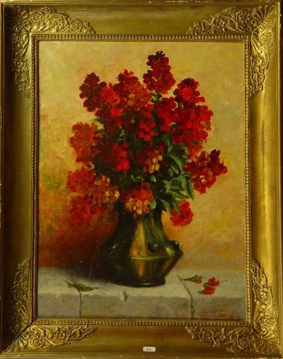null 64- T. BELANGLE

''Vase de fleurs''

Huile sur toile signée en bas à droite

53...