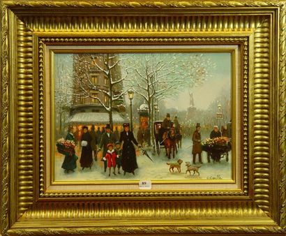 null 89- G. GARELLE

''Paris : la République sous la neige''

Huile sur panneau signée...