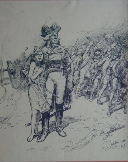 WILLETTE Adolphe "Combat pour la liberté" Encre signée en bas à droite Dim: 22 x...
