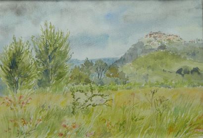GALU E. "Paysage de Provence" Aquarelle Dim: 26 x 38 cm