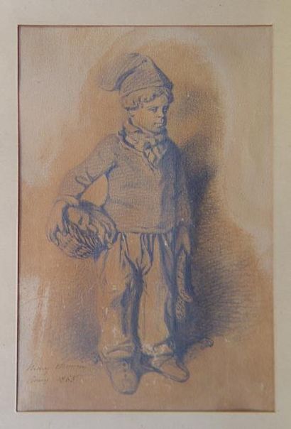MONNIER Henry "Jeune garçon au panier" Dessin signé en bas à gauche et daté 1863