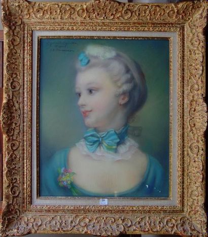 E.GALAND-LEGENDRE (d'après J.B PERRONEAU) "Portrait d"une petite fille" Pastel signé...