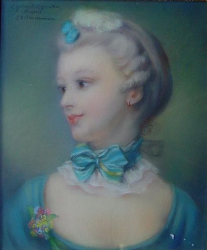 E.GALAND-LEGENDRE (d'après J.B PERRONEAU) "Portrait d"une petite fille" Pastel signé...