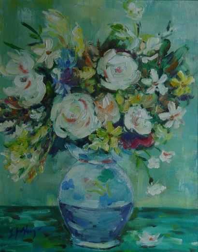 Ecole XXe "Vase de fleurs" Huile sur toile Dim: 50 x 40 cm