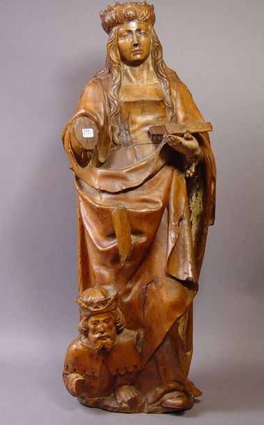 null 154- Sainte CATHERINE d'ALEXANDRIE sculpture en noyer. Une des saintes les plus...