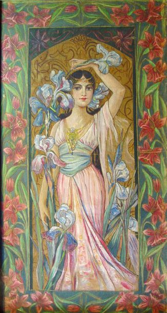 null 94- Ecole 1900 (dans le goût de MUCHAT)

''Femme aux fleurs''

Huile sur toile

Cadre...