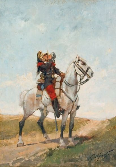 Georges HYON (1855- ?) « Hussard à cheval » Huile sur toile. Signée en bas à droite...