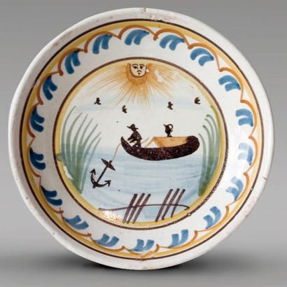 null NEVERS : Assiette ronde de forme calotte décorée en polychromie d'un marinier...