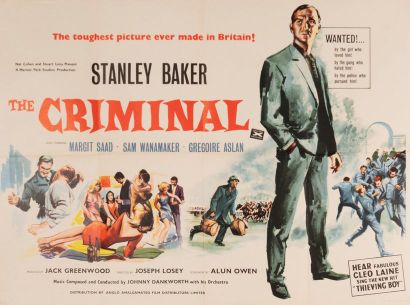 null THE CRIMINAL
Joseph Losey. 1960. Non signée. 100 x 70 cm. (british quad). Affiche...