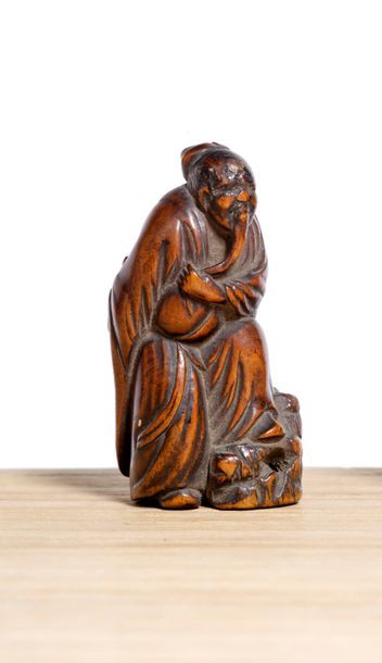 JAPON - Epoque EDO (1603 - 1868), XVIIIe siècle 
Netsuke en bois représentant Tobosaku...