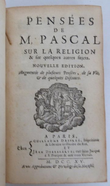 PASCAL. Pensées sur la religion et sur quelques autres sujets. Paris. Deprez. 1715....