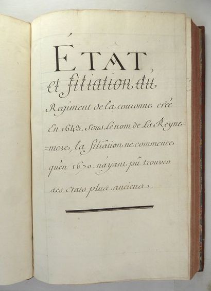 (BORNE DE GAGÈRES. André). Etat et Filiation du Régiment de la couronne créé en 1643...