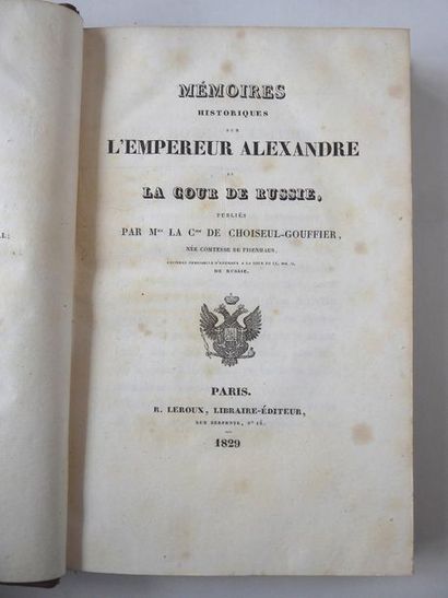 CHOISEUL-GOUFFIER. Comtesse de. Mémoires historiques sur l'Empereur Alexandre et...