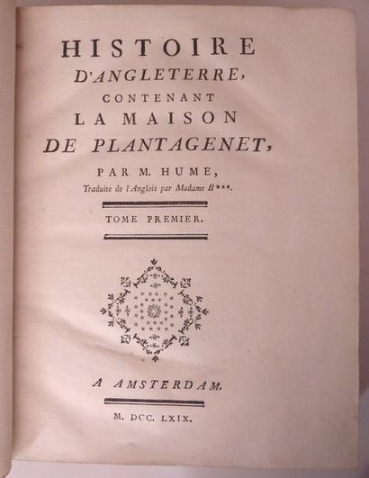 HUME. David. Histoire d'Angleterre... Amsterdam, 1769 - Londres, 1768 - Londres,...