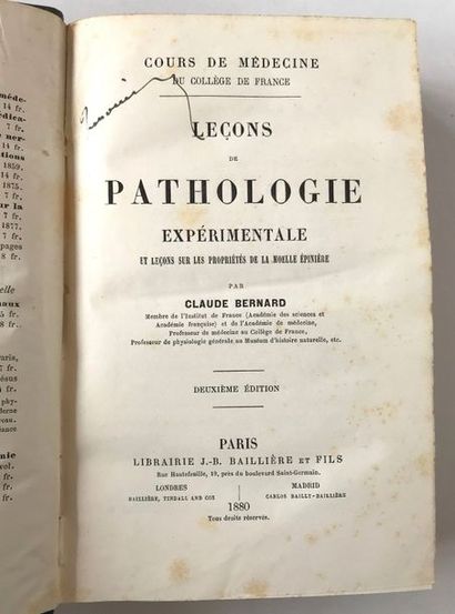 BERNARD. Claude. De la Physiologie générale. Paris, Librairie Hachette, 1872. In-8,...
