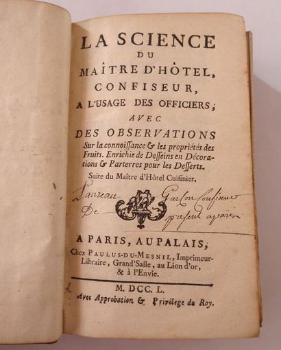 (MENON). La science du maître d'hôtel... Paris. Paulus Du Mesnil. 1750. 1 volume...