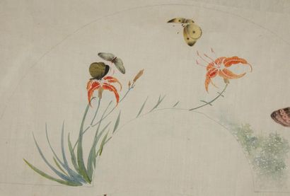 null CHINE - XIXe siècle
Ensemble de dix peintures pour éventails, encre et couleurs...