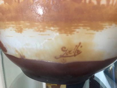ÉTABLISSEMENT GALLÉ Vase de forme gourde à col évasé en verre doublé à décor dégagé...