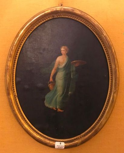 null Femme à l’antique 

Huile sur panneau à vue ovale