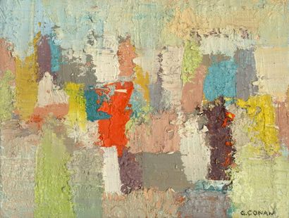 CONAN Gilbert Paysage à Biot - Huile sur toile - SBD - Titré au dos - 19 x 24 cm