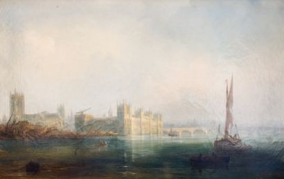François BARRY (1813-1905) « Le nouveau Parlement de Londres, 1852 » Huile sur toile,...
