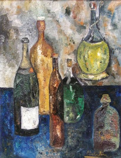 Eugène BABOULENE (1905-1994) « Nature morte aux bouteilles » Huile sur toile, signée...