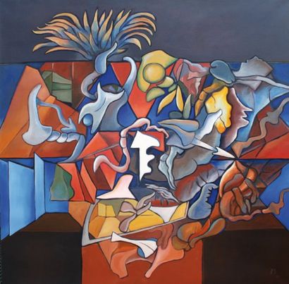 Juan Carlos LANGLOIS (1926 Argentine - 2001 Paris) « El jardin de averroes » Acrylique...